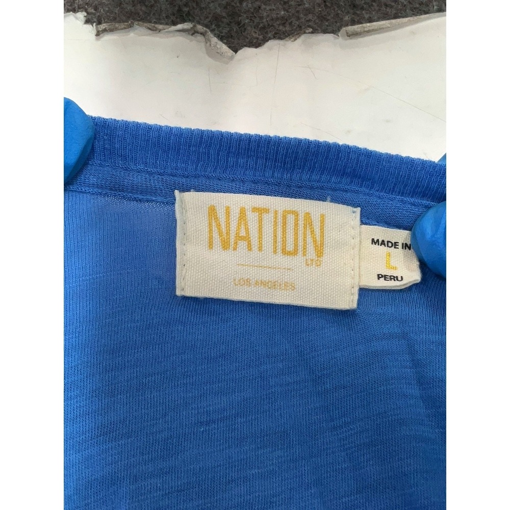 Nation Ltd Celine Puff Sleeve Pima Cotton Top Royal Blue Women's Large EUC - Picture 6 of 8